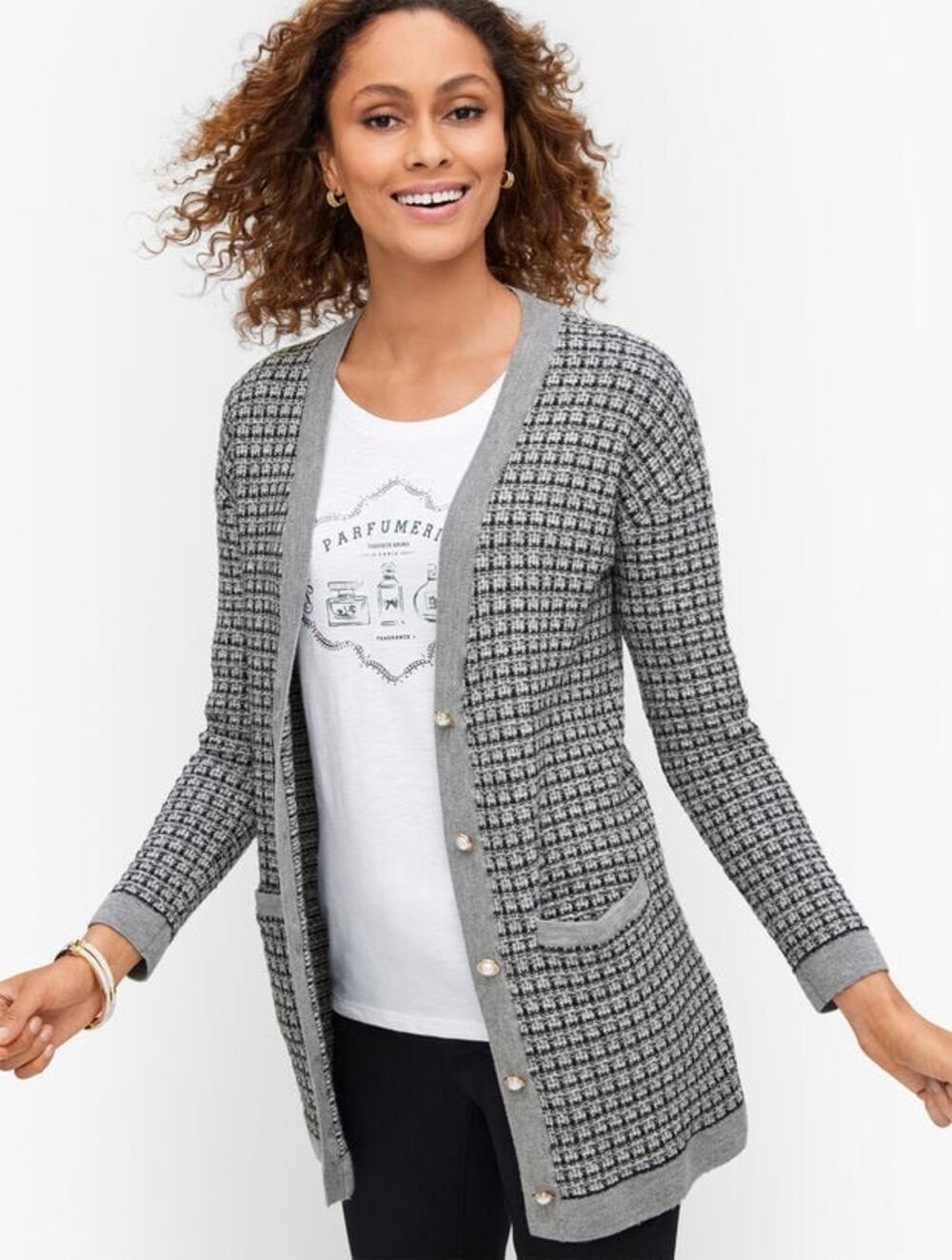 Women's Talbots‎ Mini Plaid 100% Merino Wool Longline Cardigan Size XL